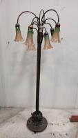 Tiffany-Style Bronze Art Nouveau 12-Arm Lily Pad Tulip Floor Lamp -56" Tall