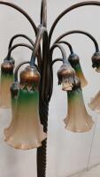 Tiffany-Style Bronze Art Nouveau 12-Arm Lily Pad Tulip Floor Lamp -56" Tall - 3