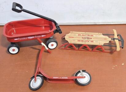 Vintage Miniature Wagon, Scooter & Sled