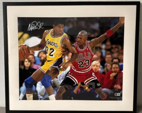 Autographed Magic Johnson vs. Michael Jordan 16" x 20" Framed Photo, Beckett Authenticated