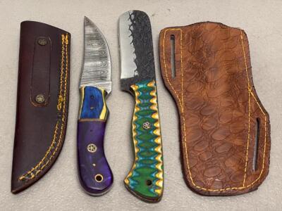Custom Handmade Knives, Damascus & Patterned Steel Blades, Multicolored Handles