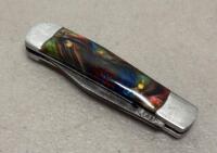Folding Pocket Knives with Leather Sheath, Damascus & Stainless Steel Blades - 6