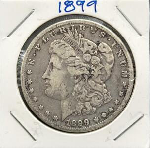 1899 Morgan Silver Dollar Coin, No Mint Mark, Designed by George T. Morgan