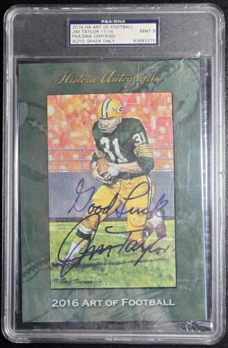 2016 Art of Football PSA|DNA Certified Mint-9 Jim Taylor Autographed Card