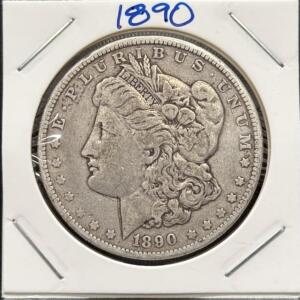 1890 Morgan Silver Dollar Coin, Philadelphia Mint, 90% Silver