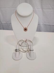 Jewelry Set with Necklace, Earrings, and Rings, Cubic Zirconia, Various Cuts
