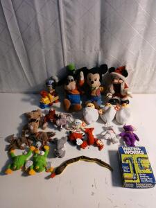 (1) Vintage Waterworks Card Game (17) Vintage TY Beanie Babies (4) Vintage Mickey Mouse Figurines