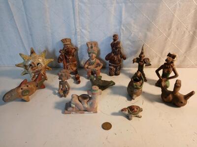 (13) Vintage Hispanic Terracotta Clay Flute Figurines