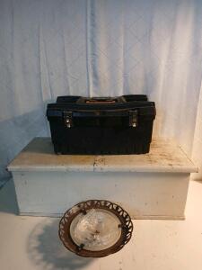 (1) Wooden Chest (1) Plastic Tool Box W/ Tray & More