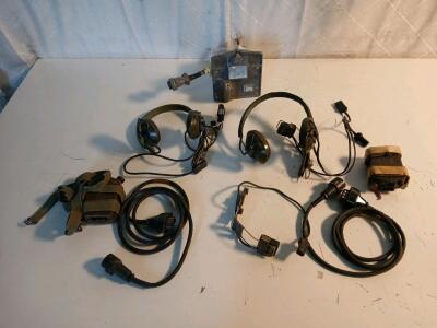(2) Vintage U.S. Army Dignal Corps H-63/U Headset And Microphone (1) Vintage U.S. Army Plane Headset Plug In