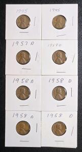 (8) Vintage 1945-1958 Wheat Pennies