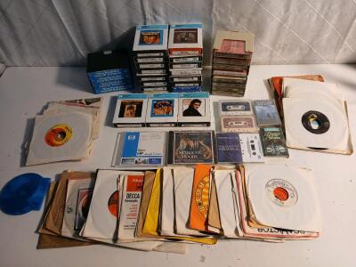 (19) Vintage 8-Track Tapes Including Glen Campbell And Pasty Cline (20+) Mini Vinyl Records Including Brian Willson And Jimmy Clanton