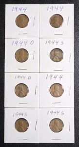 (8) Vintage 1944 Wheat Pennies