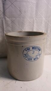 (1) Vintage The Western Pttery Co. 2-Gallon Stoneware Crock -10"x10"