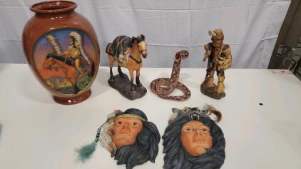 Native American and Western-themed Figurines and Vase Collection