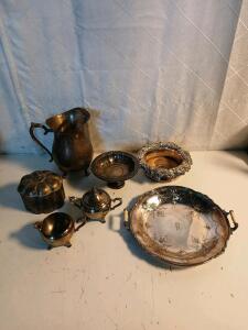 (1) 12" Silver-Plated Serving Tray (1) Silver-Plated Trinket Dish W/ Lid & More