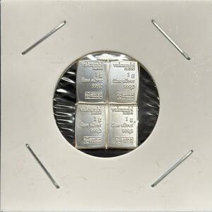 Valcambi Suisse 1g Silver Bars, 999.0 Fine, Total 4g, Made in Switzerland