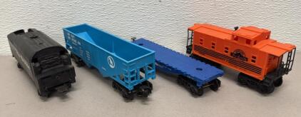 Lionel O Scale Model Train Cars - Caboose, Flat Car, Hopper, Tender