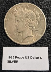 1925 Silver US Peace Dollar Coin