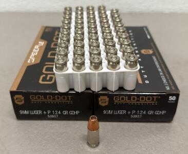 Speer Gold Dot 9mm Luger 124 Grain GDHP Ammunition, 50 Rounds