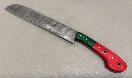 Custom Damascus Steel Knife, Wood Handle, Mosaic Pin, Cleaver Style
