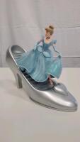 Disney Cinderella Figurine in Silver Shoe, Blue Glitter Dress
