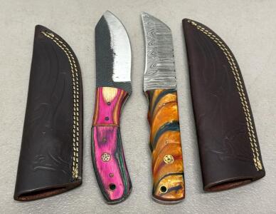 Fixed Blade Knife Set, Multicolored Resin Handles, Damascus Steel Blades