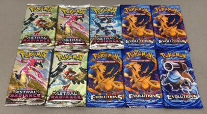 Lot Of 10 Pok&eacute;mon Booster Packs Evolutions And Astral Radience Replicas