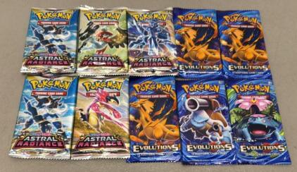 Lot Of 10 Pok&eacute;mon Booster Packs Evolutions And Astral Radience Replicas