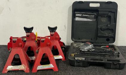 Senco FinishPro 41XP Pneumatic Finish Nailer, (4) 3 Ton Jack Stands & 2 Ton Floor Jack