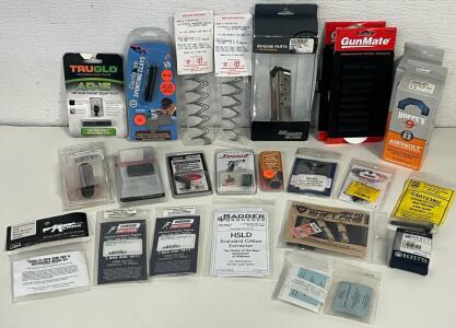 Firearm Accessories Including 9MM Magazine, Sights, Shift Pins, Pistol Bags, Muzzle Brake & More