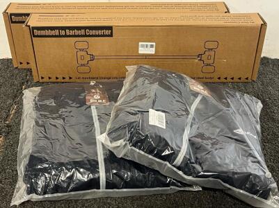 (2) Dumbell To Barbell Converters (Fits Most Dumbbells) & (2) Men&rsquo;s XL Tracksuits