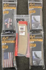 5.56x45 Nato Magazines- (4) 30rd MFT Design Mags, (1) 42rd Tan Pro Mags