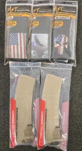 5.56x45 Nato Magazines- (3) 30rd MFT Design Mags, (2) 42rd Tan Pro Mags