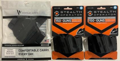 (1) Versacarry IWB/OWB Insurgent Deluxe Holster, Shield EZ, Brown & (2) Stealth Operator Left Hand OWB Comapct Holsters