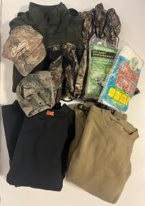 Men&rsquo;s Clothing & Hunting Gear Including American Outback Element Gear Jacket, (4) Thermal Shirts, Gloves, Hats & Game Bags