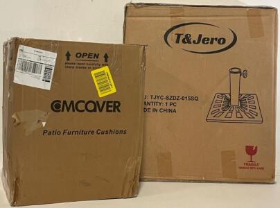Concave Set Of 2 Patio Lounge Chair Cushions (Burgundy) & T&Jero 33Lb Patio Umbrella Base