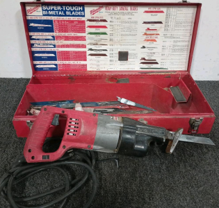 Milwaukee Sawzall In Metal Case, Worm Drive Skill Saw, Large Pipe Wrench, 24" Bolt Cutters, Metal Box With Various Bits