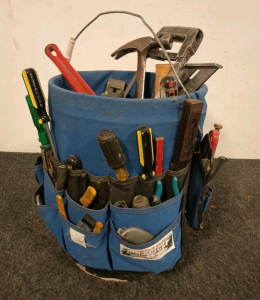 5 Gallon Bucket With Tool Pouch And A Large Variety Of Hand Tools