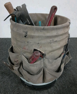 5 Gallon Bucket With Tool Pouch And Variety Of Hand Tools