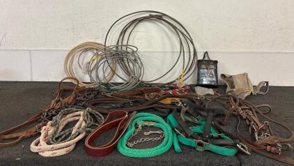 Horse Lot Various Bridles Halters Lead Ropes And More
