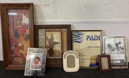 Wooden And Metal Picture Frames (1) 8 1/4x17 (1) 9 5/8x11 5/8 (1) 8x10 (1) 5x7 (1) 3x4 (2) 2x3
