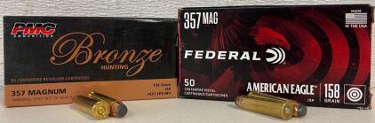 Partial Boxes PMC Bronze Hunting & Federal American Eagle .357 Magnum Ammunition, 158 Grain JSP, 78 Rounds Total