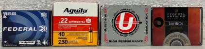 Mixed Caliber Ammunititon Lot: Federal, Aguila, Underwood Ammunition, .32 H&R, .22 LR, .480 Ruger, .327 MAG, 310 Rounds Total