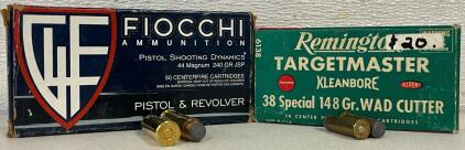 Partial Box Remington Targetmaster .38 Special & Partial Box Fiocchi 44 Magnum Ammunition, 72 Rounds Total