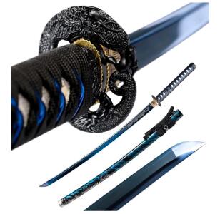 OYZ Japanese Blue Katana Sword Real Authentic,Full Tang,Practical,Functional, 1060 high Carbon Steel- New In Box