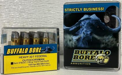 (2) Full Boxes Buffalo Bore Outdoorsman .327 Federal Ammunition, 130gr Hard Cast Keith, 20 Rounds