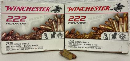 (2) Full Boxes Winchester 222 Rounds .22 Long Rifle Ammo, 36 Grain, Hollow Point, 1280 FPS