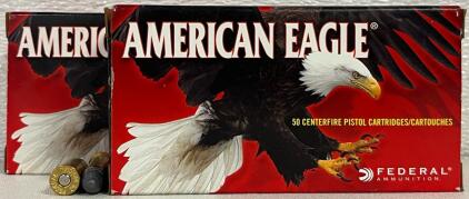 (2) Boxes Federal American Eagle .38 Special 158 Grain LRN, 50 Rounds, AE38B (1 Full Box, 1 Partial Box, 96 Rounds Total)