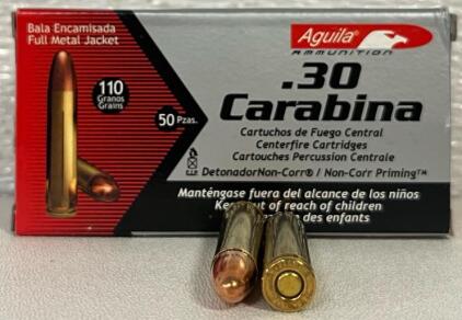 Aguila .30 Carabina Ammunition, 110 Grains, FMJ, 50 Rounds